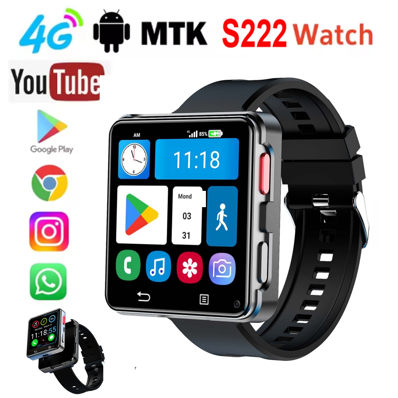 Watch Smartwatch Android - ساعة ذكية S222 تدعم بطاقة SIM