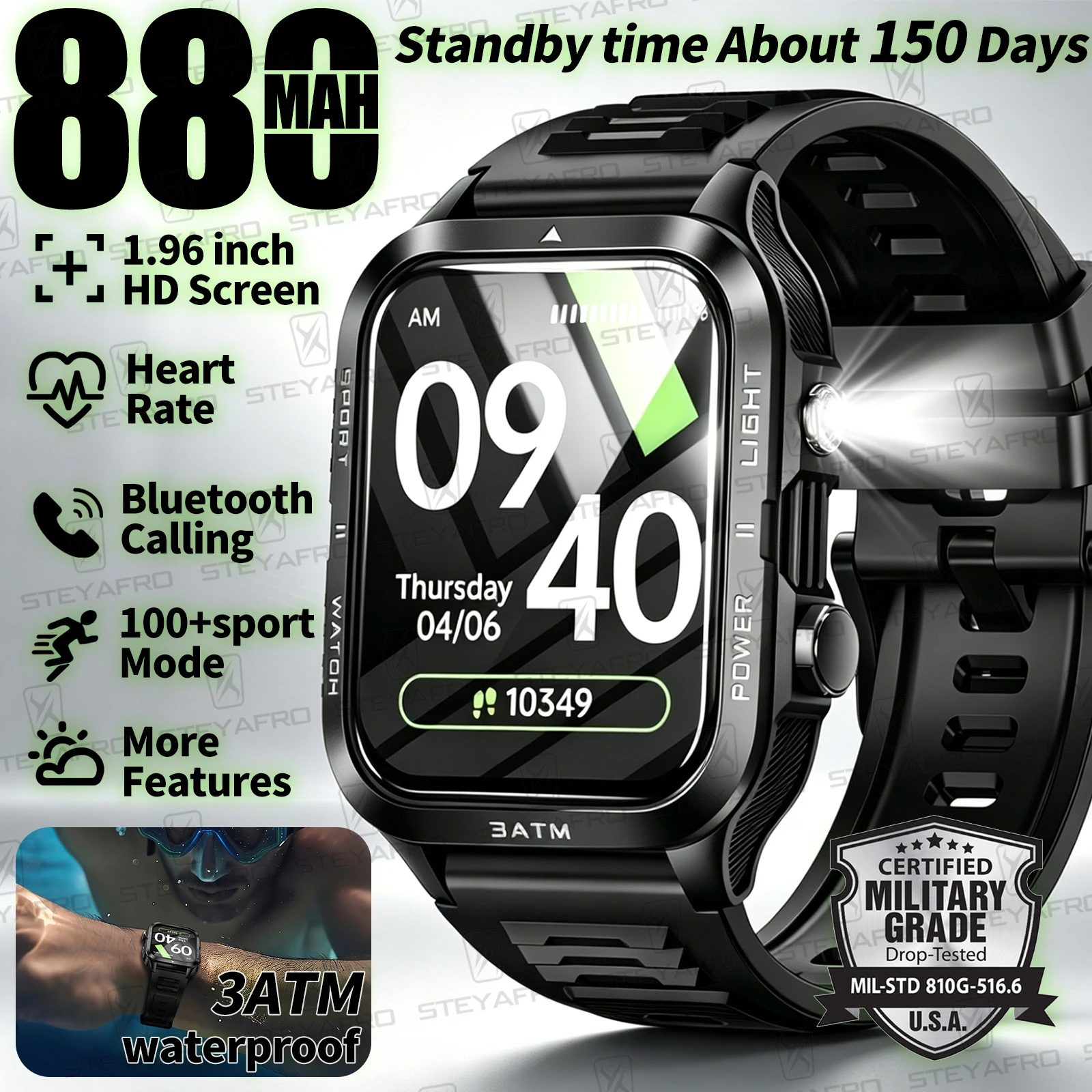Smartwatch Health Watches For Men - ساعة ذكية عسكرية المستوى للرجال مع